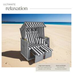 tectake Beach Chair 'Sylt' with cushions, footrest & rain cover in Grey - Size: 2 Seater - thumbnail 3