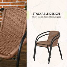OUTSUNNY 3 Pieces Garden Furniture Set with 2 Stackable Chairs, Brown - thumbnail 6