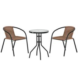 OUTSUNNY 3 Pieces Garden Furniture Set with 2 Stackable Chairs, Brown - thumbnail 2