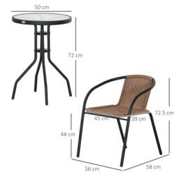 OUTSUNNY 3 Pieces Garden Furniture Set with 2 Stackable Chairs, Brown - thumbnail 3