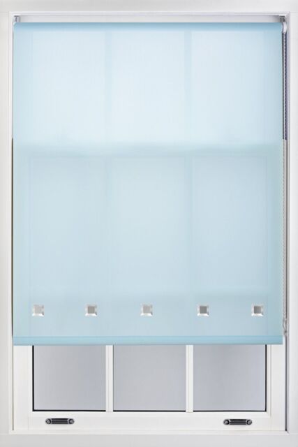 Furnished Daylight Roller Blind with Chrome Square Eyelets - Trimmable Window Shade in Duck Egg Blue - Size: 225 cm width x 210 cm drop - image 1