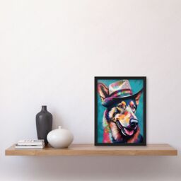 Artery8 German Shepherd with Fedora Hat Vibrant Portrait Artwork Framed Wall Art Print A4 in Black - thumbnail 2