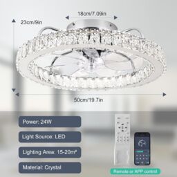 Garwarm LED Dimmable Semi Flush Mount Crystal Chrome Ceiling Fan in White - thumbnail 2