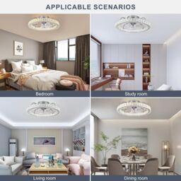 Garwarm LED Dimmable Semi Flush Mount Crystal Chrome Ceiling Fan in White - thumbnail 7