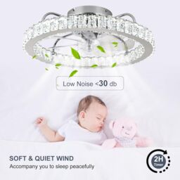 Garwarm LED Dimmable Semi Flush Mount Crystal Chrome Ceiling Fan in White - thumbnail 5