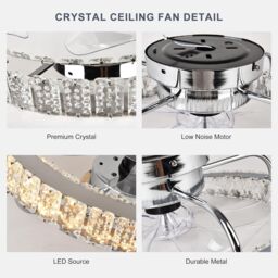 Garwarm LED Dimmable Semi Flush Mount Crystal Chrome Ceiling Fan in White - thumbnail 9