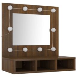 Berkfield Home Mirror Cabinet with LED Brown Oak 60x31.5x62 cm - thumbnail 4