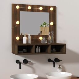 Berkfield Home Mirror Cabinet with LED Brown Oak 60x31.5x62 cm - thumbnail 1