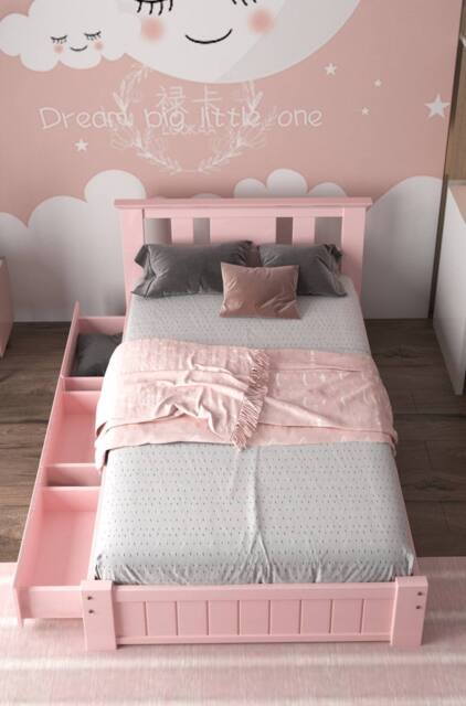 Somnior Elwood 3FT Single Solid Wooden Pink Bed with Mattress & 3 Drawers - image 1