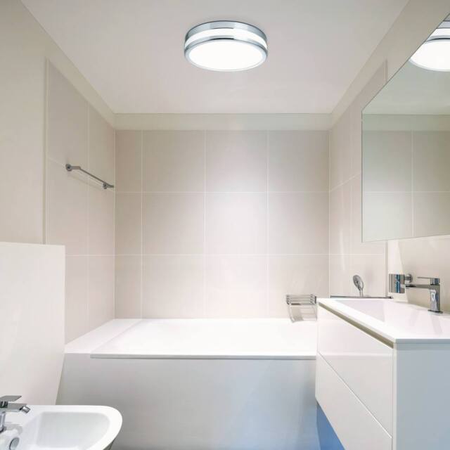 Eglo LED PALERMO Bathroom Light, Warm White 3000K IP44 Chrome & Satin Glass in Silver - image 1