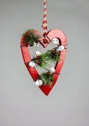 Shatchi Wooden Hanging Decoration Heart Shape Red 23X1.2X30 CM