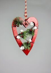 Shatchi Wooden Hanging Decoration Heart Shape Red 23X1.2X30 CM - thumbnail 2