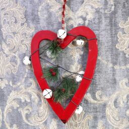 Shatchi Wooden Hanging Decoration Heart Shape Red 23X1.2X30 CM - thumbnail 4