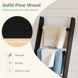 Costway 4-Tier Wooden Blanket Ladder 137 cm Wall Leaning Quilt Holder in Black - thumbnail 3