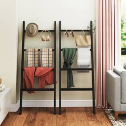 Costway 4-Tier Wooden Blanket Ladder 137 cm Wall Leaning Quilt Holder in Black - thumbnail 9