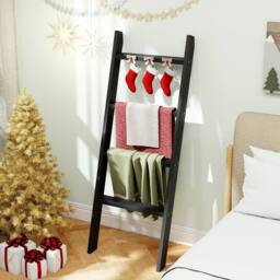Costway 4-Tier Wooden Blanket Ladder 137 cm Wall Leaning Quilt Holder in Black - thumbnail 8