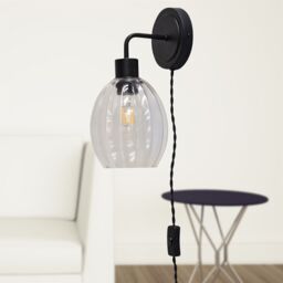 First Choice Lighting Set of 2 Toby - Black Plug in Wall Lights Fluted Glass Shades - thumbnail 5