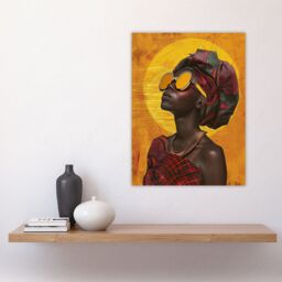 "Artery8 Woman in Traditional African Dress Sun Painting Wall Art Print in Mustard - Size: W24"" x H32""" - thumbnail 4