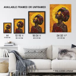"Artery8 Woman in Traditional African Dress Sun Painting Wall Art Print in Mustard - Size: W24"" x H32""" - thumbnail 3