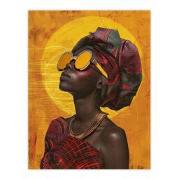 "Artery8 Woman in Traditional African Dress Sun Painting Wall Art Print in Mustard - Size: W24"" x H32""" - thumbnail 1