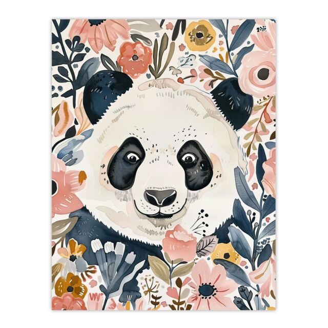 "Artery8 Panda Bear Hiding in Spring Flowers Watercolour Wall Art Print - Size: W12"" x H16""" - image 1