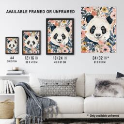 "Artery8 Panda Bear Hiding in Spring Flowers Watercolour Wall Art Print - Size: W12"" x H16""" - thumbnail 3