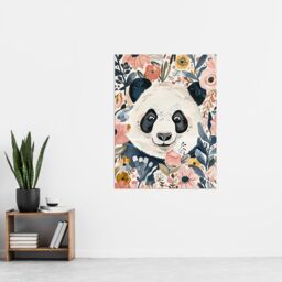 "Artery8 Panda Bear Hiding in Spring Flowers Watercolour Wall Art Print - Size: W12"" x H16""" - thumbnail 4