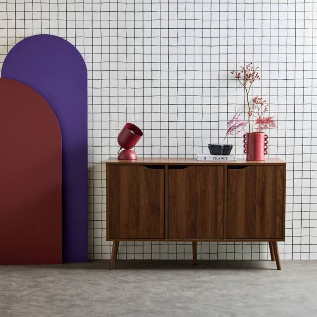 sweeek 120cm walnut-effect sideboard with 3 doors & 3 shelves in Dark Brown - image 1