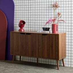 sweeek 120cm walnut-effect sideboard with 3 doors & 3 shelves in Dark Brown - thumbnail 4