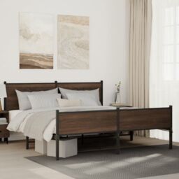 Berkfield Home Metal Bed Frame without Mattress Brown Oak 160x200 cm - thumbnail 1
