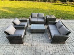Fimous Garden Furniture Sets 6 Pieces Outdoor Rattan Furniture Manual Wicker Patio Sofa Chair Set with Coffee Table Side Table in Dark Grey - thumbnail 1