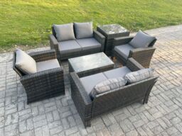 Fimous Garden Furniture Sets 6 Pieces Outdoor Rattan Furniture Manual Wicker Patio Sofa Chair Set with Coffee Table Side Table in Dark Grey - thumbnail 2