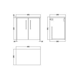 Balterley Winshill Contemporary 2 Door Wall Hung Vanity Unit, Dark Blue, 600mm in Blue - thumbnail 2