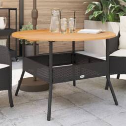 Berkfield Home Garden Table with Acacia Wood Top Black √ò110x71 cm Poly Rattan - Size: 110x71 cm - thumbnail 2