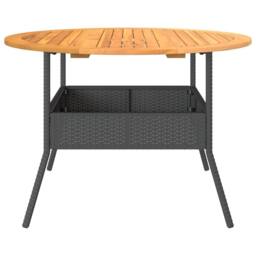 Berkfield Home Garden Table with Acacia Wood Top Black √ò110x71 cm Poly Rattan - Size: 110x71 cm - thumbnail 6