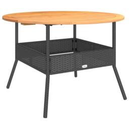 Berkfield Home Garden Table with Acacia Wood Top Black √ò110x71 cm Poly Rattan - Size: 110x71 cm - thumbnail 3