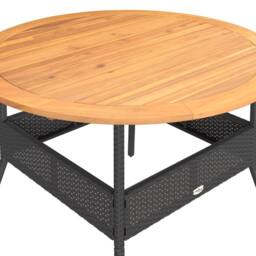 Berkfield Home Garden Table with Acacia Wood Top Black √ò110x71 cm Poly Rattan - Size: 110x71 cm - thumbnail 8