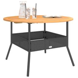 Berkfield Home Garden Table with Acacia Wood Top Black √ò110x71 cm Poly Rattan - Size: 110x71 cm - thumbnail 4