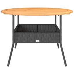 Berkfield Home Garden Table with Acacia Wood Top Black √ò110x71 cm Poly Rattan - Size: 110x71 cm - thumbnail 5