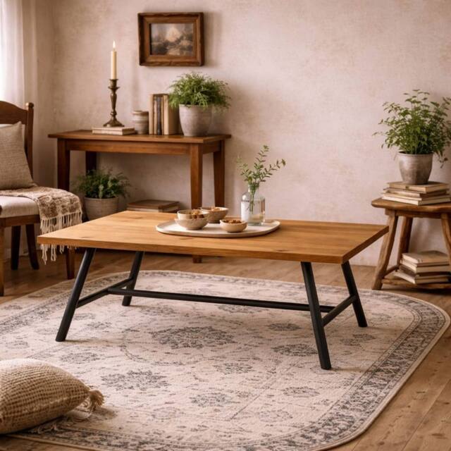 Wyld Haus Northmere Tawny Grain Wood Effect Dining Table with Black Metal Frame in Natural - image 1