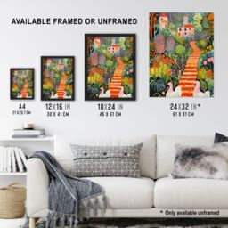 "Artery8 Wall Art Print Lush Garden Path with Hens & Colourful Blooms Poster Picture - Size: W18"" x H24""" - thumbnail 3