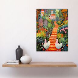"Artery8 Wall Art Print Lush Garden Path with Hens & Colourful Blooms Poster Picture - Size: W18"" x H24""" - thumbnail 4