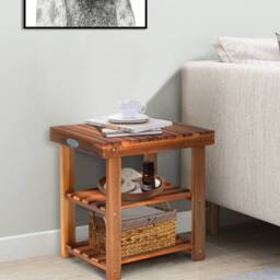 Costway Acacia Wood Shoe Rack Bench 3-Tier Shoe Organizer 50x28x45cm in Brown - Size: 50 x 28 x 45 cm