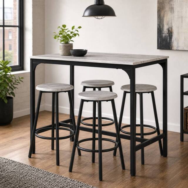STILVORA Bar Table Set with 4 Stools wooden structure Grey - image 1