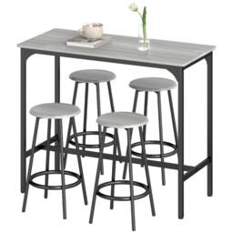 STILVORA Bar Table Set with 4 Stools wooden structure Grey - thumbnail 5