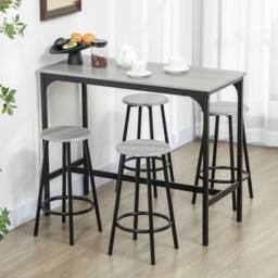 STILVORA Bar Table Set with 4 Stools wooden structure Grey - thumbnail 2