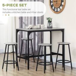 STILVORA Bar Table Set with 4 Stools wooden structure Grey - thumbnail 6