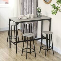 STILVORA Bar Table Set with 4 Stools wooden structure Grey - thumbnail 3