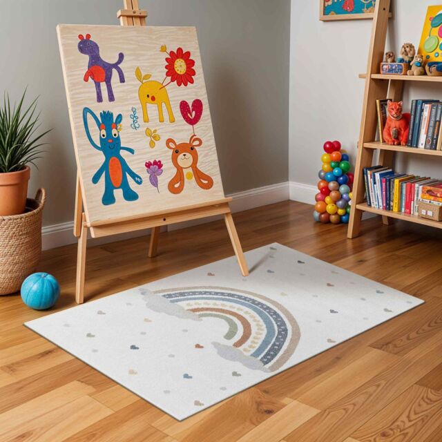Livabliss Lilian Kids Beige Orange Blue Green Washable Rug - Size: 140 cm x 200 cm - image 1