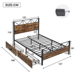 Matteo Metal Bed, 4ft6 Double Bed With 2 Drawerss, Durable & Sturdy in Black - thumbnail 4